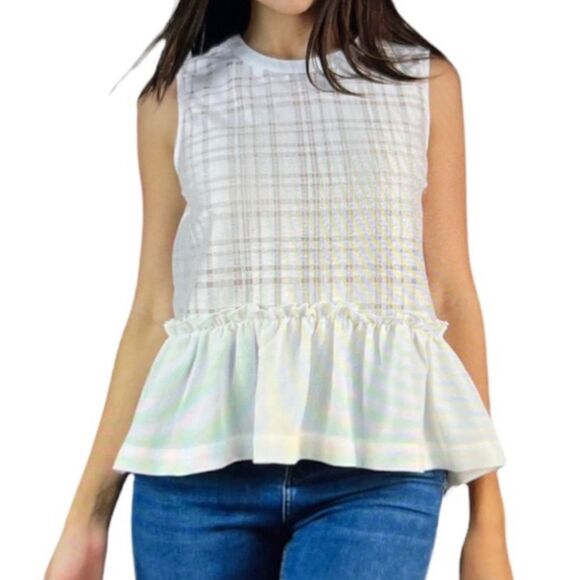 ENGLISH FACTORY Women’s Sleeveless Shirred Peplum Top White Size Small - Picture 1 of 12